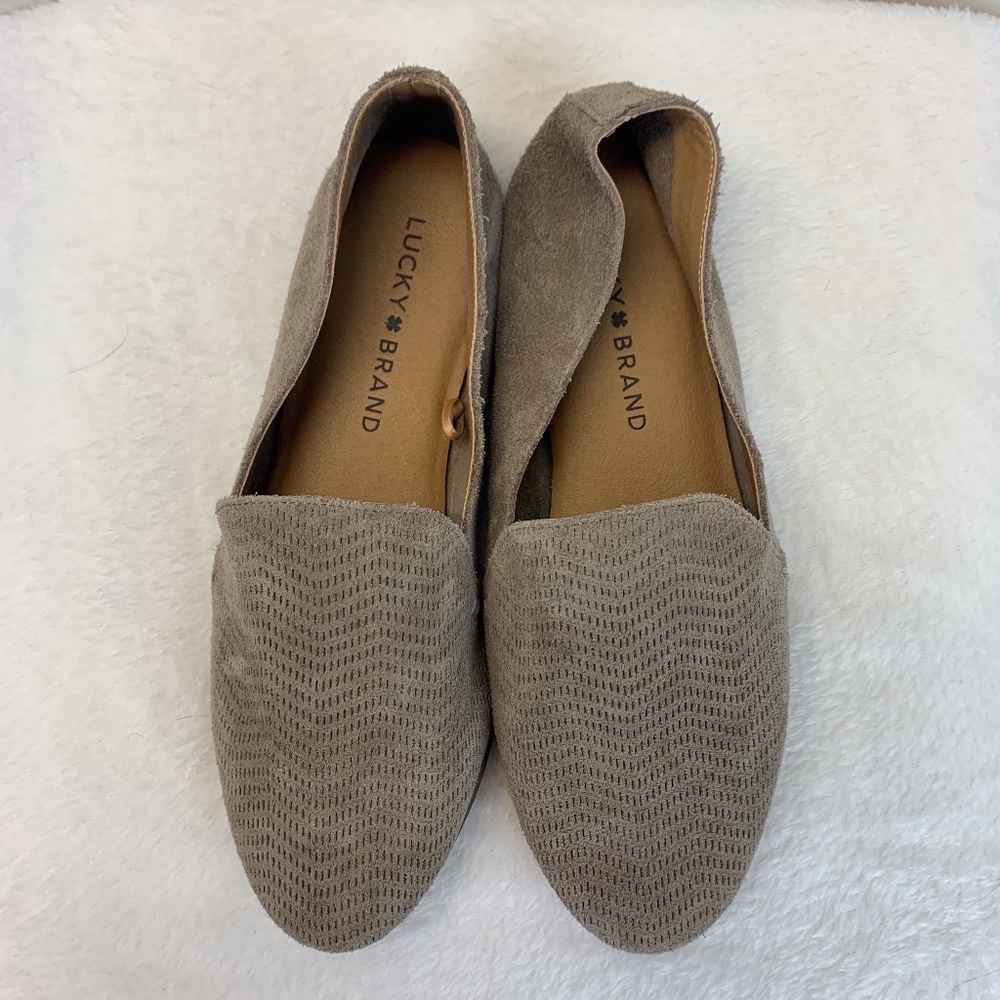 Lucky Brand Cattina Suede Loafers Taupe Size 6M
